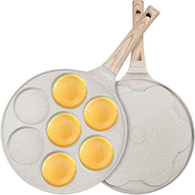 10.5" Pancake Pan Suitable for All Cooktops 7-Cup Pancake Maker 1-Pack | Beige, PFOA Free, 7-Cup, Mini Silver Dollar Gril, Stay-Cool Handle, Mini Pancake Pan,