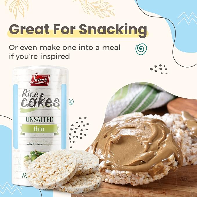 Lieber's Unsalted Rice Cakes, Gluten Free, Vegan, Kosher Certified, 3-Pack | Dairy Free and Wheat Free, Made with Whole-grain Brown Rice and Baked to Crispy Perfection for an Easy Crunchy Snack, 3.1 Oz.