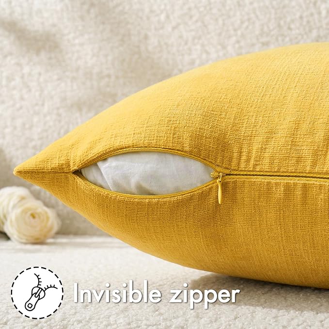 MIULEE Yellow Chenille Couch Throw Pillow Covers, 20x20 | Set of 2, Soft Farmhouse Modern Home Decor, Decorative Pillowcases for Sofa Living Room Bed