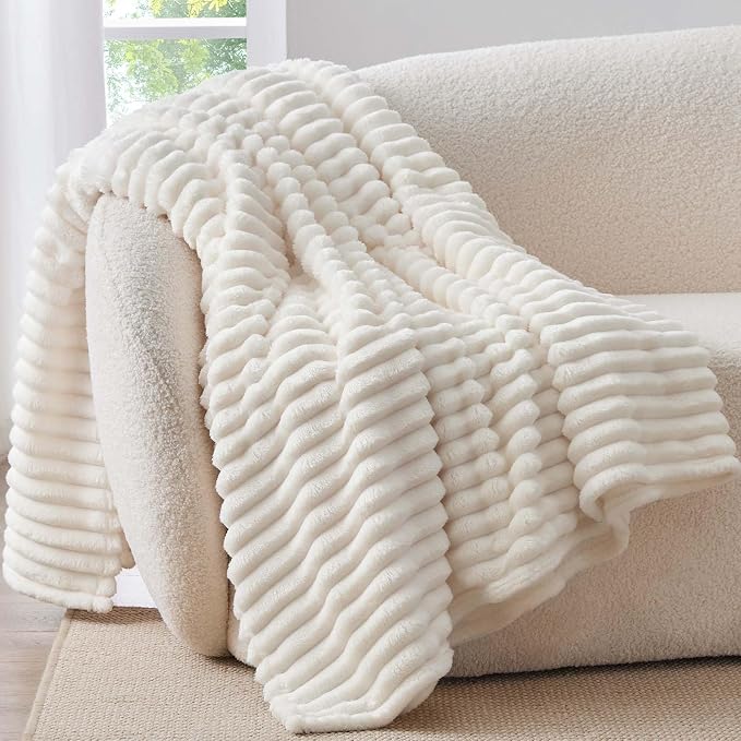 BEDELITE Ribbed Fleece Throw Blanket for Couch, Cream, 50"x70" | Ultra-Soft Plush Fleece, Warm Yet Lightweight, Ribbed Texture, Home Decor, Machine Washable, Giftable, All-Season Use