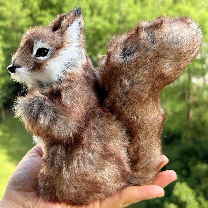 Realistic Squirrel Figurine - Lifelike Plush Squirrel with Bushy Tail, Handcrafted Collectible Stuffed Animal for Fall, Thanksgiving, Home & Shelf Decoration