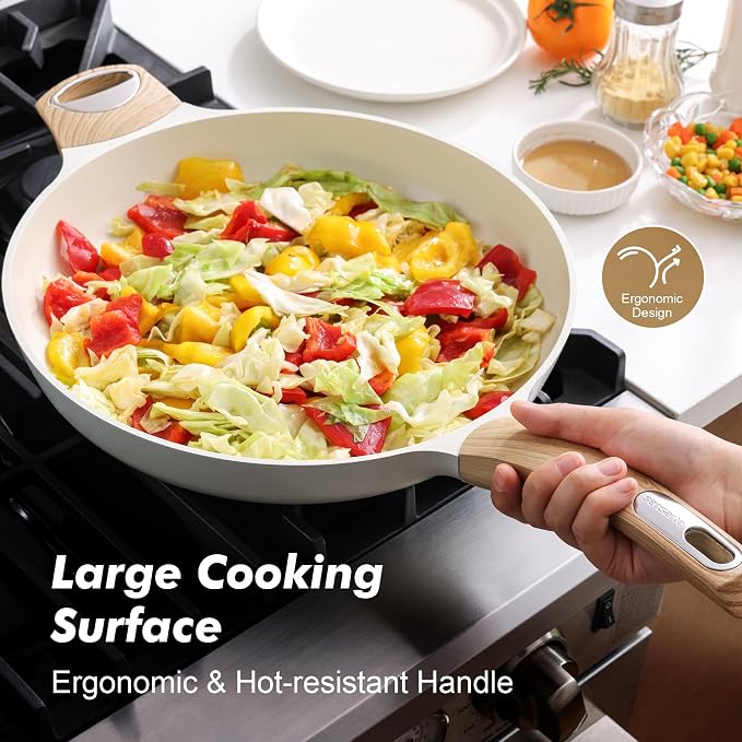 SENSARTE 12.5in Ceramic Nonstick Frying Pan Skillet, PFAS/PTFE Free, White | Healthy Ceramic Coating Omelette Pan, Non-toxic Kitchen Cooking Chef's Pan, PFOA/PFAS/PTFE Free, Induction Compatible