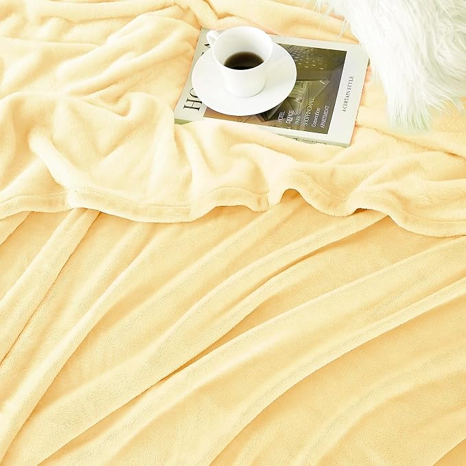 Hansleep Full Bright Yellow Fleece Blanket, Soft Flannel Bed Blanket | Fuzzy Cozy Blanket 84x90 Inches, Multi-use for Bed, Sofa, Couch, Travel, Camping, All Season Warm Lightweight Cover
