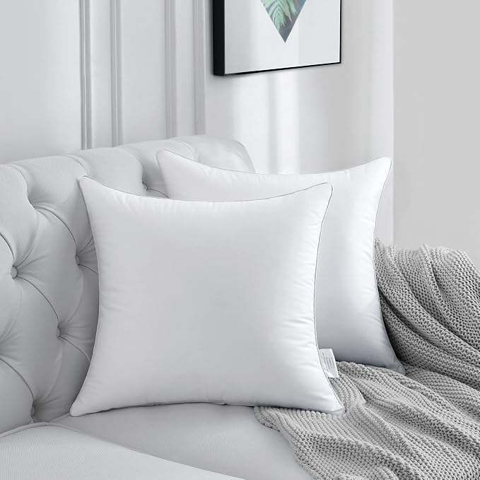 FAVRIQ 18 x 18 Pillow Inserts (Set of 2) - 18 Inch Square Interior Sofa Throw Pillow with 100% Cotton Cover - Decorative Pillow Insert Pair - White Couch Pillow