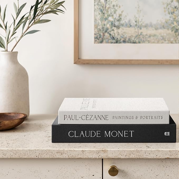 Aesthetic Decorative Books - Coffee Table Books Decor - Faux Decor Book Storage Box for Decoration - Set of 2 Linen Fake Book for Home Table Decors - Photo Storage Keepsake Box
