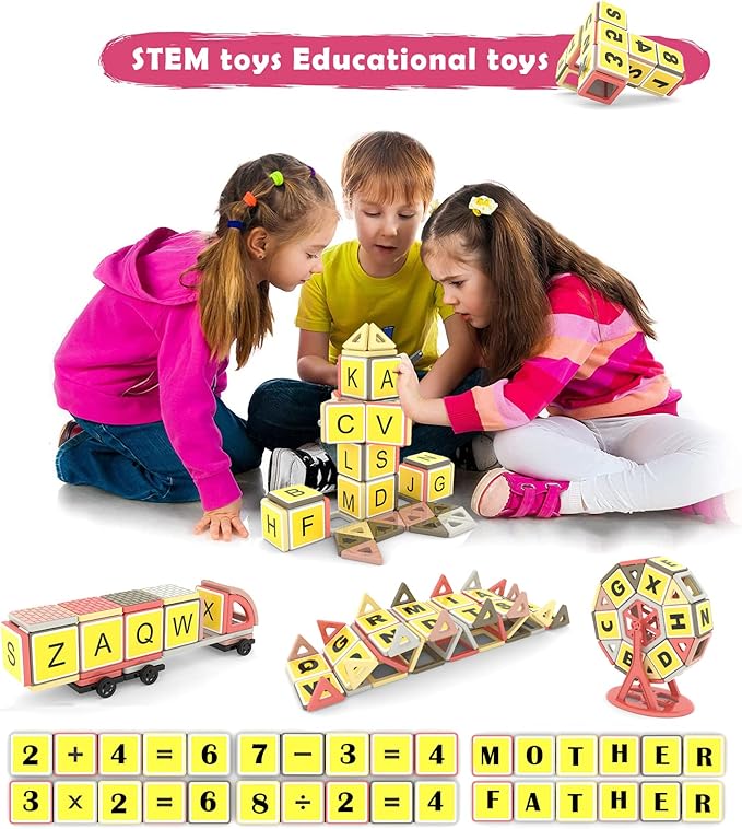 AOMIKS 173Pcs Magnetic Tiles 3D Mini Magnetic Blocks for Kids Educational Inspirational Learning & Creativity STEM Building Toys for Girls and Boys Ages 3 Years + Birthday Gift