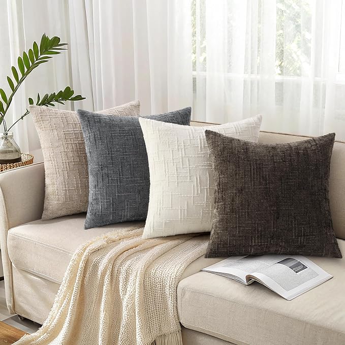 decorUhome Textured Chenille Throw Pillow Covers 22x22 Set of 2 Dark Brown | Fall Modern Farmhouse Soft Cozy Slubby Couch Pillow Cases Boho Decorative Pillow Cases for Bed Sofa Living Room Home Decor