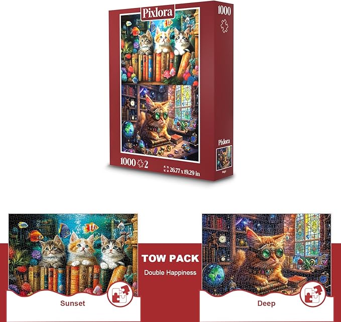 Enchanted Cat Jigsaw Puzzles 1000 Pieces for Adults, 2-Pack Underwater & Starlight Magic Cats Puzzle, 1000 Piece Puzzle for Adults, Whimsical Cat Puzzles, Challenging Family Fun