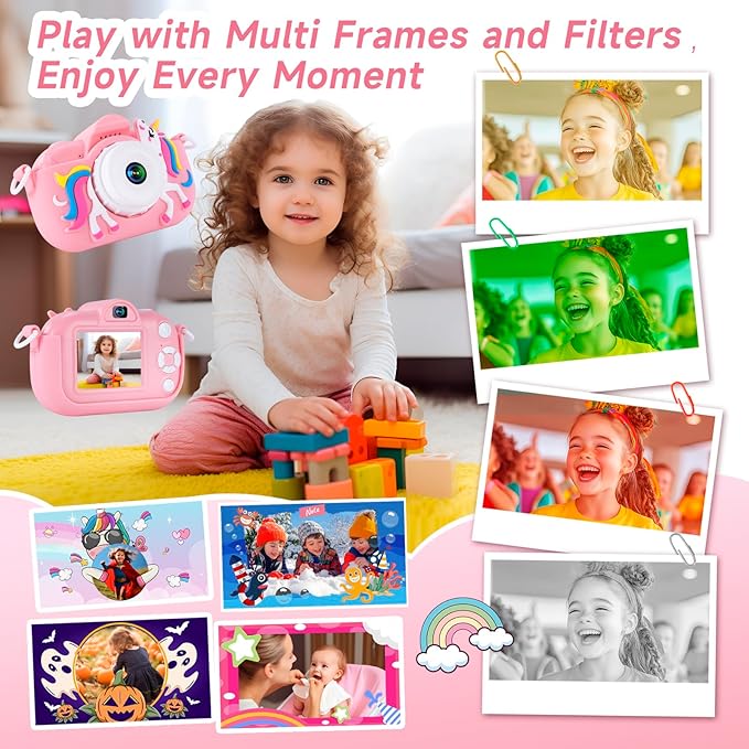 Kids Camera Toys for 3-8 Year Old Girls and Boys, Children Digital Camera with Cute Soft Silicone Case, 1080P Video Camcorder Present with 32GB SD Card – Birthday Gift for Kids