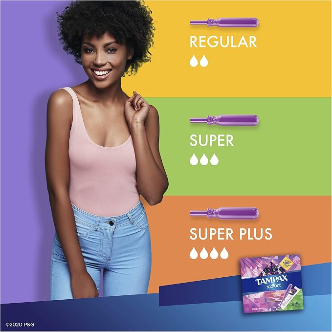 Tampax Radiant Tampons, Super Absorbency, with Leakguard Braid, Unscented, 28 Count (Pack of 2)