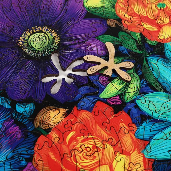 MEATRN Multicolor Chrysanthemum Wooden Puzzles for Adults 500 Pcs, 15.9x15.9 in, Fun Educational Wood Puzzle, Handmade Decorative Gift, Relaxing Wood Puzzle Game for Family