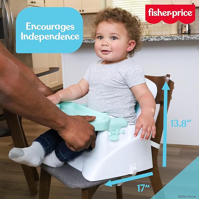 Fisher-Price™ Feeding Booster Seat for Toddlers, Adjustable Tray, Portable High Chair with Safety Straps, Folds for Travel, Ages 1+