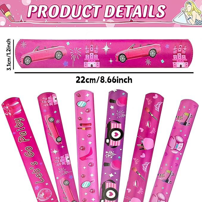24 Pcs Pink Party Decorations Favors Princess Bracelet Wristbands Bracelet Slap Bracelets Pink Party Birthday Supplies