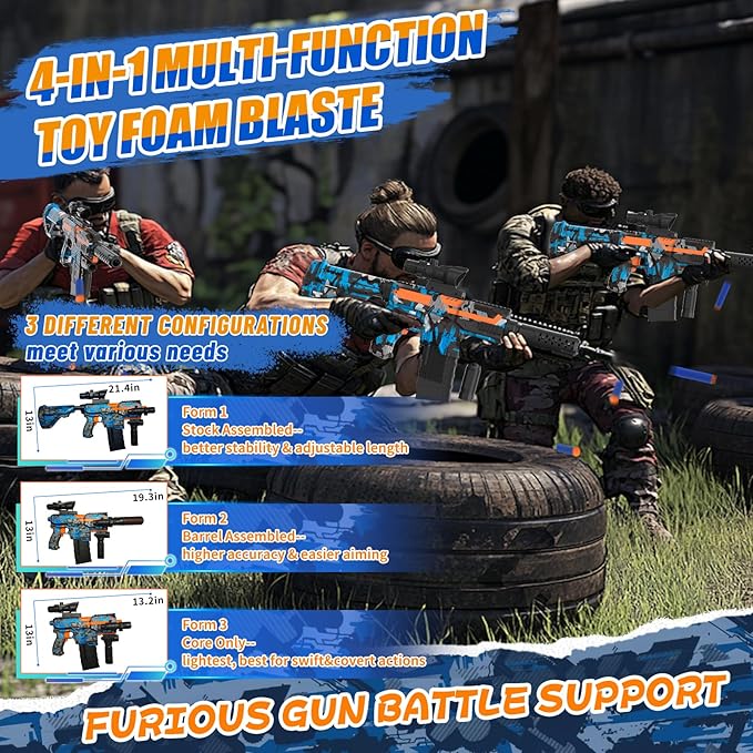 Automatic Toy Foam Blaster with Scope, Electric Toy Gun Dart Blaster with 120 Foam Darts for Nerf Guns, IR, Flashlight, Goggles, Air Pocket Technology Outdoor Shooting Game Kids Toys for 8-12 -Blue
