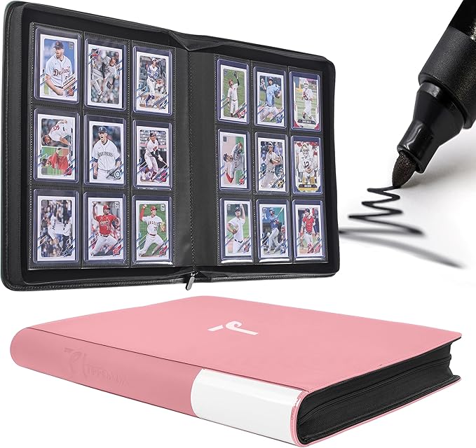 Top Loader Binder for Cards, 9 Pocket, Holds Up to 360 Toploaders with Ringless 20 Double-Sided Sleeves, Side Loading Top Loader Card Binder with Zipper for Trading Sports Cards in 3" x 4" Toploaders