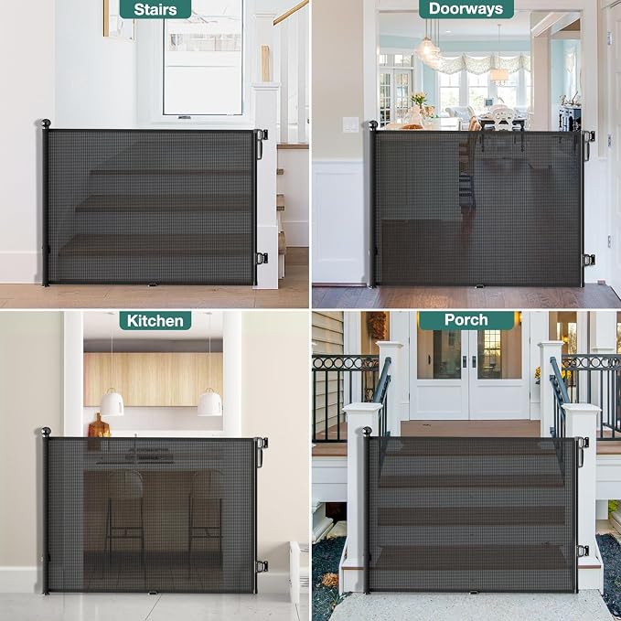 Babepai Retractable Baby Gates Extra Wide | 72" Wide x 34" Tall Dog Gates for Stairs | Indoor/Outdoor Use | Child Gates for Doorways, Deck, Porch, Hallways, Patio - Black