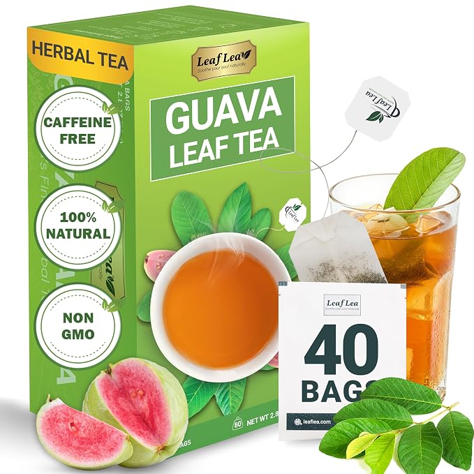 LeafLea Guava Leaf Tea Bags, Hojas De Guayaba, Caffeine-Free, 40 Count | Single-Ingredient Guava Leaf Tea, Smooth And Lightly Sweet — Individually Foil-Wrapped, Sugar-Free, A 40-Bag Box To Try