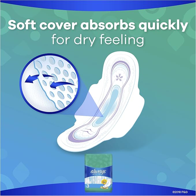 Always Ultra Thin Size 3 Extra Long Super Pads With Wings Unscented, 28 Count