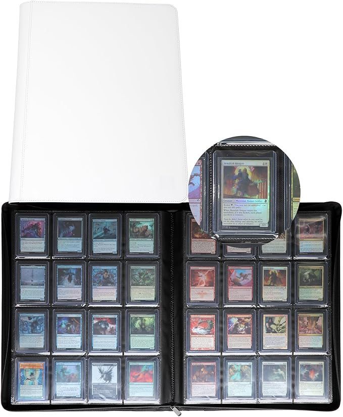 16 Pocket Top loader Binder, Holds 640 Top Loaders, Top loader Binder with Sleeves for 3'' x 4'' Top loaders - White