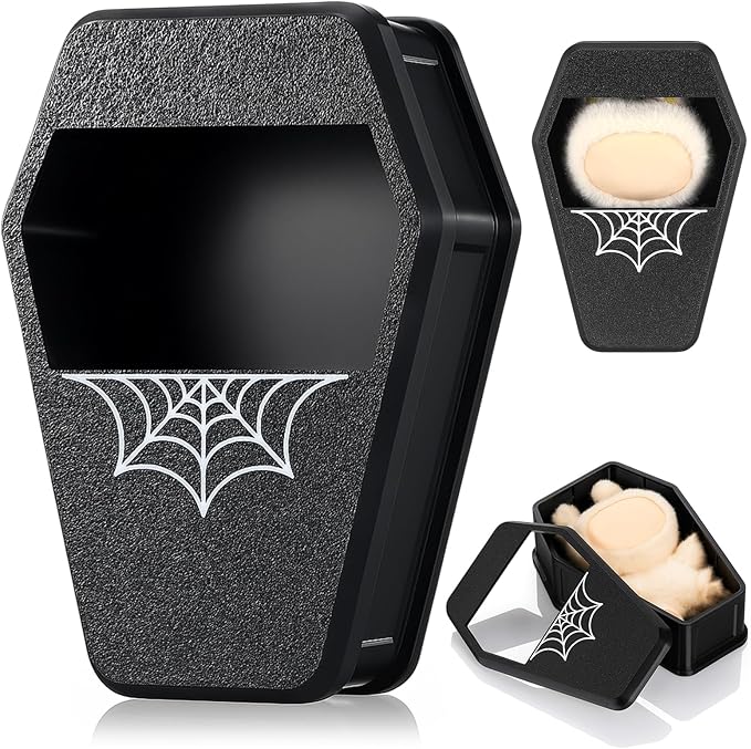 Halloween Doll Display Box Halloween 17cm Doll Accessories Coffin Case with Lid for 17cm Dolls Holiday Dress Outfit Goth Black Display Organizer Gifts for DIY Dress-up Lovers & Collectors