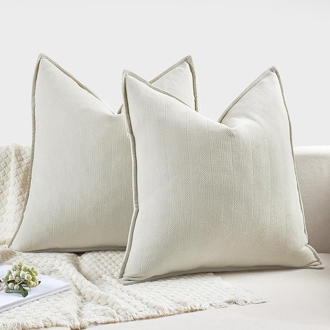 MIULEE Pack of 2 Cream White Decorative Chenille Pillow Covers 20x20 Inch | Soft Couch Throw Pillows,Farmhouse Cushion Covers with Elegant Design for Sofa,Bedroom,Living Room,Spring Home Decor