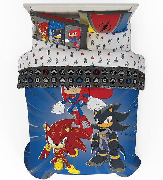 DC x Sonic The Hedgehog Kids Bedding Set, Full Size, 5-Piece Super Soft Cozy Reversible Comforter & Sheet Set (Officially Licensed Product) by Franco | Durable, Reversible, Officially Licensed