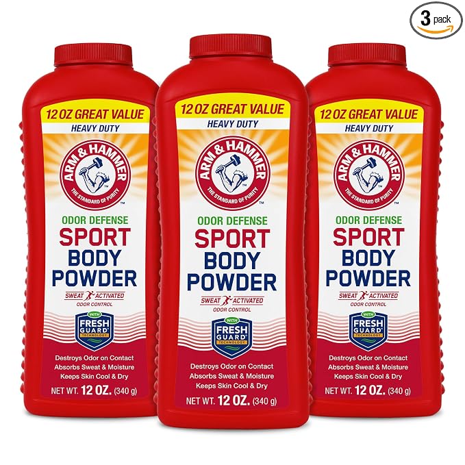 Arm & Hammer Sport Body Powder, Powder for Men and Women, Fresh Feeling, Talc Free, Aluminum Free Odor Defense with Baking Soda (3 Pack)
