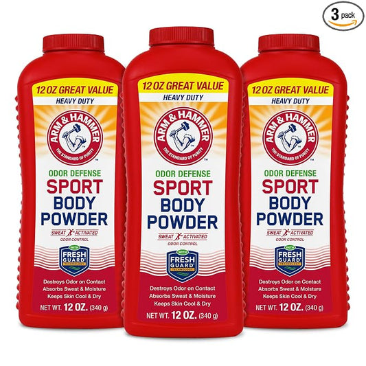 Arm & Hammer Sport Body Powder, Powder for Men and Women, Fresh Feeling, Talc Free, Aluminum Free Odor Defense with Baking Soda (3 Pack)