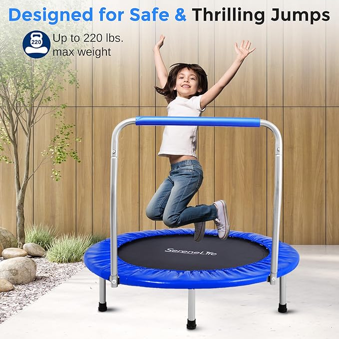 SereneLife 36″ Foldable Mini Trampoline for Kids - Compact Fitness Rebounder with Foam Handle - Safe, Stable Exercise Trampoline with 330lbs Max Load for Indoor/Outdoor Active Play & Exercise