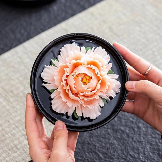 Passive Diffuser Ceramic Flower Aromatherapy – Exquisite Handcrafted Ceramic Decorative Essential Oil Diffuser for Office Desk, Home, and Yoga, with Robust Gift Box Packaging (Yellow Peony)