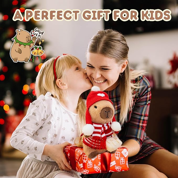 Capybara Plush with 10 Pcs Clothes & Accessories,Christmas Stuffed Animals, 10.2 in Cute Capybara Plush Toys,Birthday Gifts&Dress Up Cute Plushies for Boys/Girls (Daily-D)