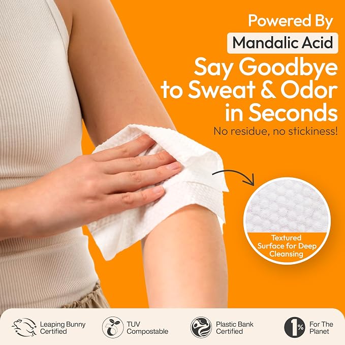 FOMIN Acidified Travel Deodorant Wipes for Women & Men - 15 Count - Citrus Harmony - pH Balanced, Mini Deodorant Travel Size Wipe - Plastic-Free, Individually Wrapped Underarm Body Wipes