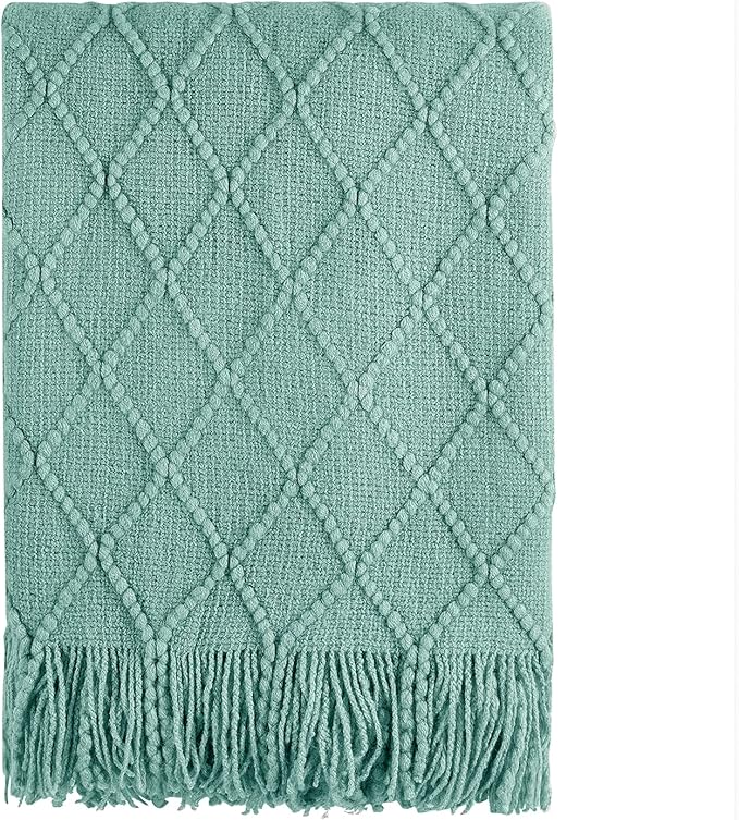 BOURINA Dark Cyan Throw Blanket 60x80 Inch Knitted Soft Throw Sofa Blanket | Knitted Throw Blanket 60x80 Inches, Soft Lightweight Boho Weave Throw Decorative Couch Blanket for Living Room Bedroom Chair