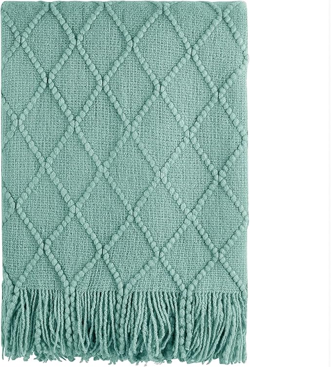 BOURINA Dark Cyan Throw Blanket 50x60 Inch Knitted Soft Throw Sofa Blanket | Knitted Throw Blanket 50x60 Inches, Soft Lightweight Boho Weave Throw Decorative Couch Blanket for Living Room Bedroom Chair