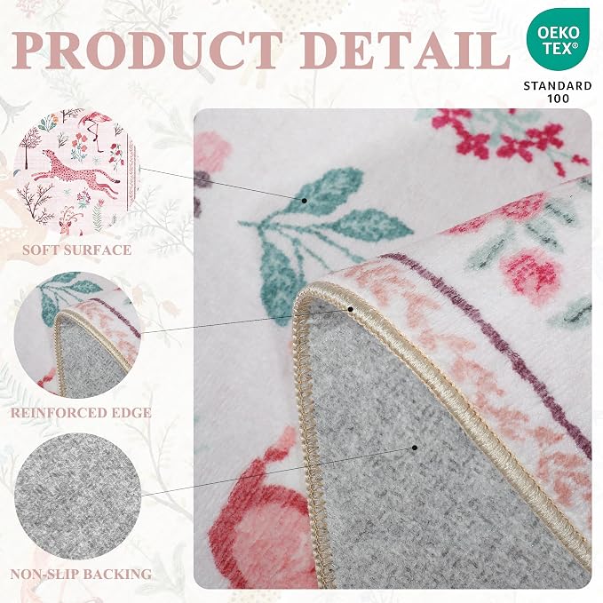 DUKINO 2x3 Entryway Rug, Washable Door Mat Animal Rug for Kitchen, Pink | Non Slip, Low Pile, Soft Indoor Small Rug for Entrance, Bedroom, Bathroom, Laundry, Pet Friendly, Lightweight, Non-Shedding