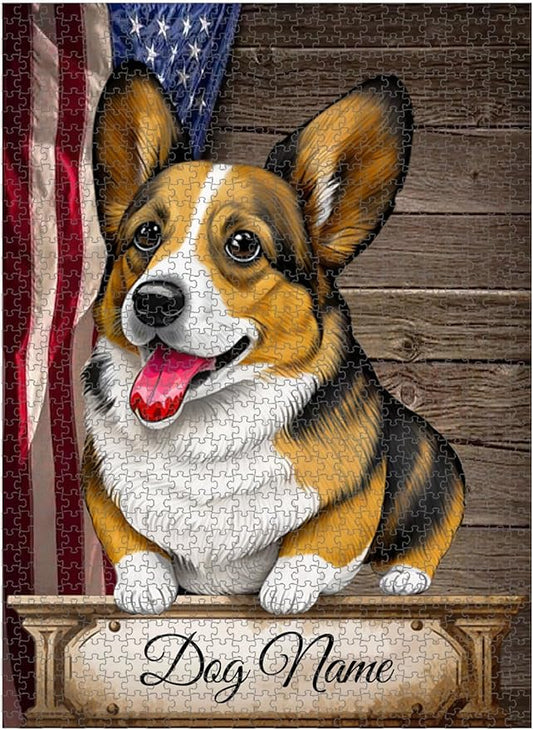 Custom Wooden Jigsaw Puzzles with Your Dog's Name on Cardigan Welsh Corgi Art Print - 300 500 1000PCS Puzzles Game and Home Wall Decor