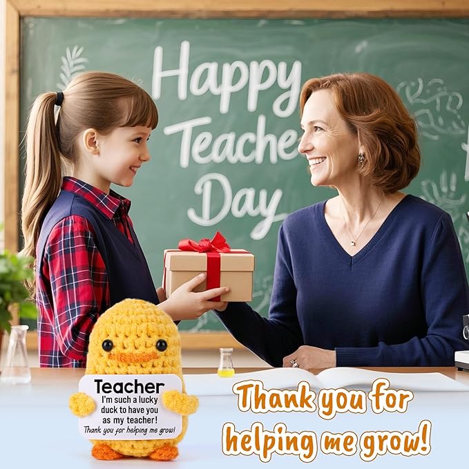 MBL Teacher Appreciation Gifts for Women - Thank You for Helping Me Grow, Handmade Crochet Duck Christmas Stocking Stuffers Xmas for Women Teachers Day, End of Year, Last Day of School