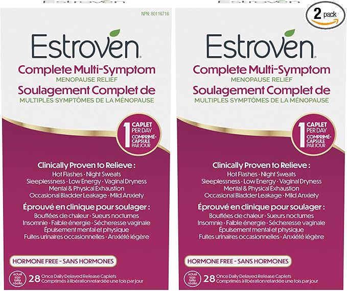 Estroven Complete Multi-Symptom Menopause Supplement for Women,28 Ct.,Clinically Proven Ingredient Provide Menopause Relief & Night Sweats & Hot Flash Relief* Drug-Free-& Non-GMO,(Pack of 2)