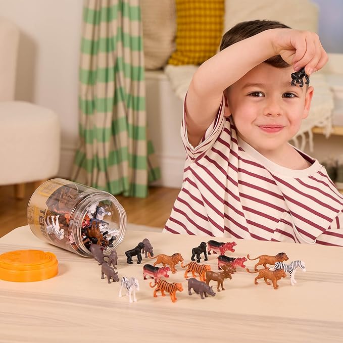 Terra by Battat – 60 Pieces Wild Creatures Tube – Realistic Mini Animal Figurines – Lion, Hippo, Tiger, Bear & More Safari Animals – Educational Toys for Kids & Toddlers 3+ Years