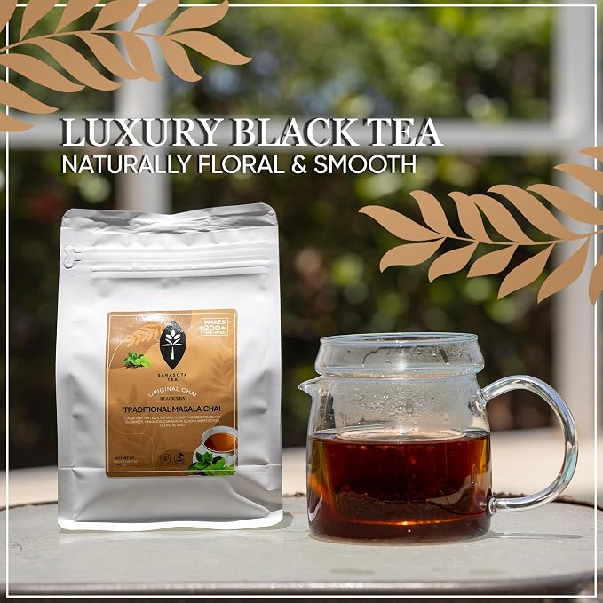 Authentic Masala Chai Loose Leaf Tea | Traditional Indian Spiced Black Tea | Bold Gourmet Blend with Cinnamon, Cardamom, Ginger & Clove | 1lb Bulk Bag | Caffeinated | Non-GMO