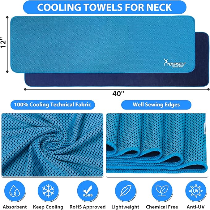 SYOURSELF Cooling Towels for Neck and Face, 4 Pack 40" x 12" Cooling Towel for Hot Weather, Soft Breathable Instant Cool Chilly Pad for Sports Golf Yoga Gym Athletes Camping Ice Towels