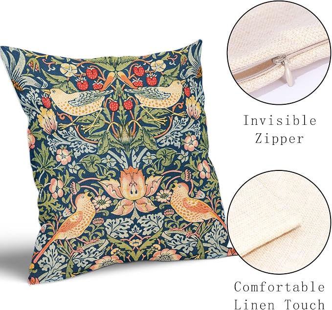 Chinoiserie Blue Sage Green Teal Pimpernel Pillow Covers 20X20 in Set of 2 Colorful Floral Bird Red Strawberry Pillow Cases Vintage Flower Throw Pillowcases Home Decor