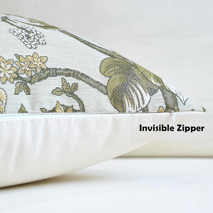 Neutral Floral Pillow Cover 18x18, Vintage Linen Square Pillow Cover Soft Decorative Farmhouse Accent Pillow Cases for Couch Bedroom Living Room Home Decor, Beige