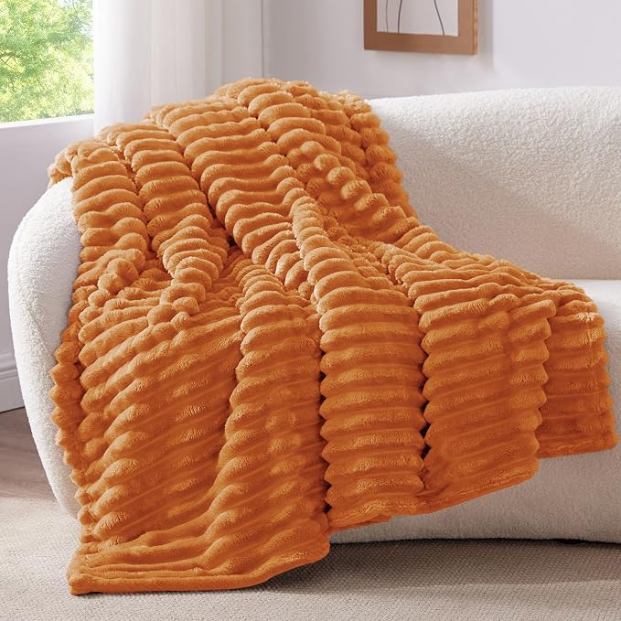 BEDELITE Ribbed Fleece Fall Throw Blanket for Couch, Burnt Orange, 50"x60" | Ultra-Soft Plush Fleece, Cozy, Warm Yet Lightweight, Ribbed Texture, Fall Decor, Machine Washable, Giftable, All-Season Use