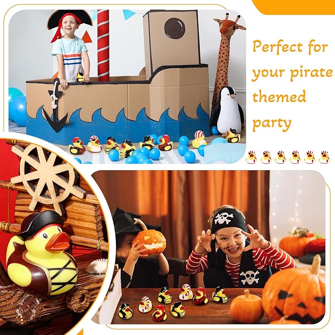 Lewtemi 48 Pcs 2 Inch Mini Pirate Rubber Ducks Cruise Ducks for Hiding with Tags Cute Yellow Decor Bathtub Pool Pirate Party Favors for Carnival Supplies Birthday Party Favor Gifts