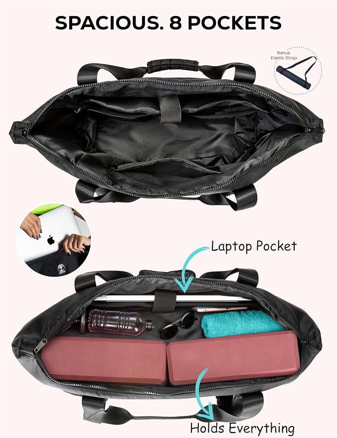 Yoga Mat Carrier: Extendable, Built-In Mat Straps & Laptop Pocket. Carry All Yoga Gym Work Accessories. Large Yoga Gym Tote Bag for Women & Men