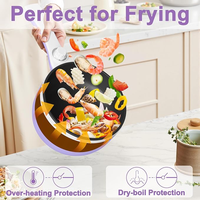 Dezin Hot Pot Electric with Steamer, 1.5L Non-Stick Portable Electric Pot | Dual Power, Upgraded 700W Electric Pot for Cooking Steak, Egg, Ramen Cooker for Dorm, RV, Office, Easy to Clean, Purple Pan