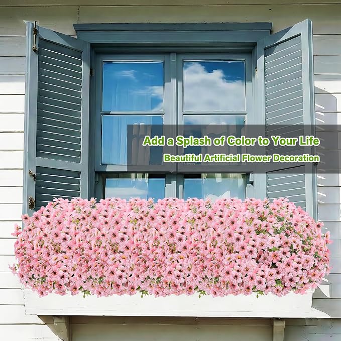 13 Bundles Artificial Flowers for Outdoors Summer Decoration | Silk Realistic UV Resistant Fake Plants Faux Flowers for Outside Planter Porch Yard Patio Garden Home Indoor, Pink
