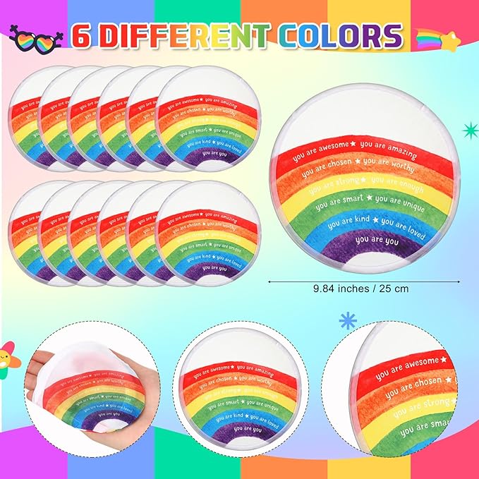 HyDren 36 Set End of The Year Gifts Rainbow Flying Disc Foldable Fans Bulk with Inspirational Card Organza Bag Beach Flying Disc for Fun Graduation Summer Birthday Party Favors Outdoor Activity Game