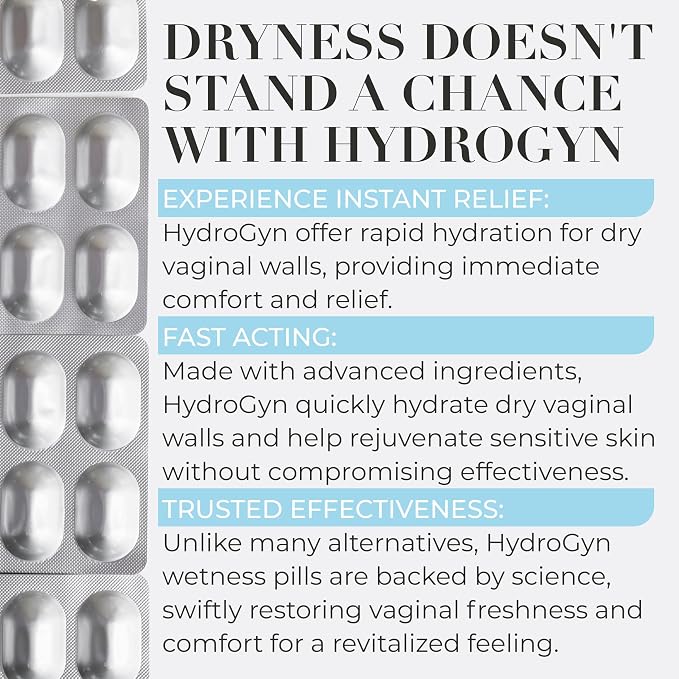 Hydro Gyn Vaginal Moisturizer Pills | Slippery Elm for Women Formulated to Support Healthy Moisture, Mood & Relaxation | Feminine Care Oral Capsules for Vaginal Dryness, ph Balance 60 Capsules (2)